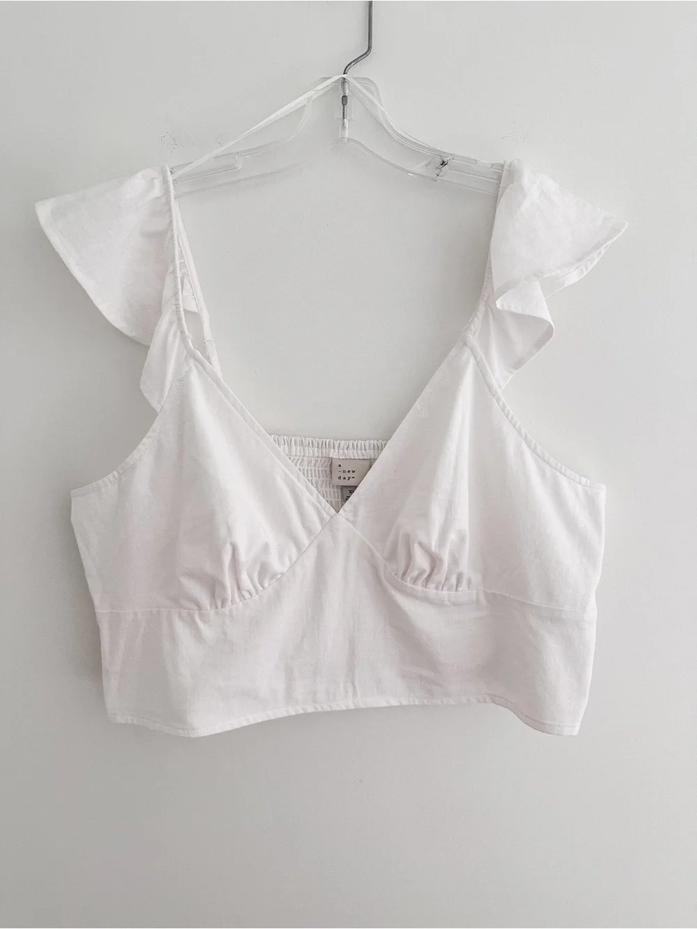 White Cropped Ruffle Sleeve Top Cotton Rayon Smocked Back Boho Size XL NWOT
